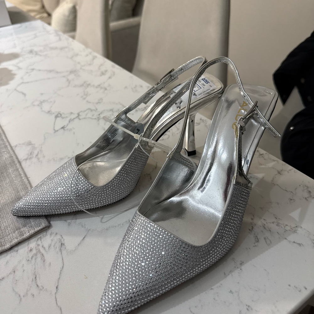 Silver Rhinestone Slingback Heels - Women Shoes